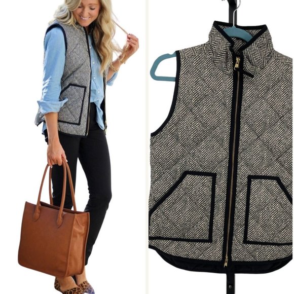 J. Crew Jackets & Blazers - J Crew Quilted Excursion Down Vest XS Sleeveless Contrast Trim Full Zip Gray